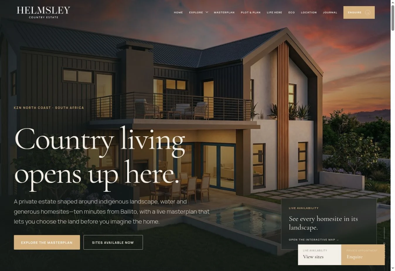 Actual published website screenshot: helmsleyestate.co.za