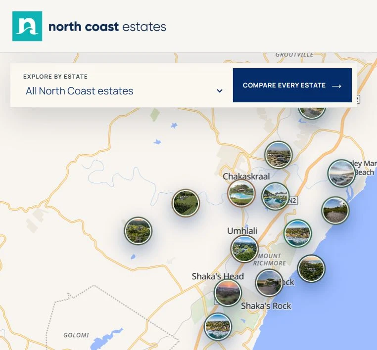 Actual North Coast Estates map with estate markers